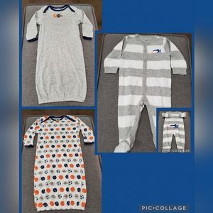 Baby boy size 6 months long-sleeved footie pajama & size 0-6 long-sleeved gowns